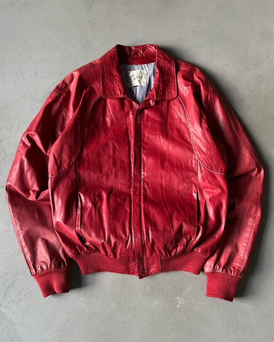 1980s - Red Leather Bomber Jacket - 42