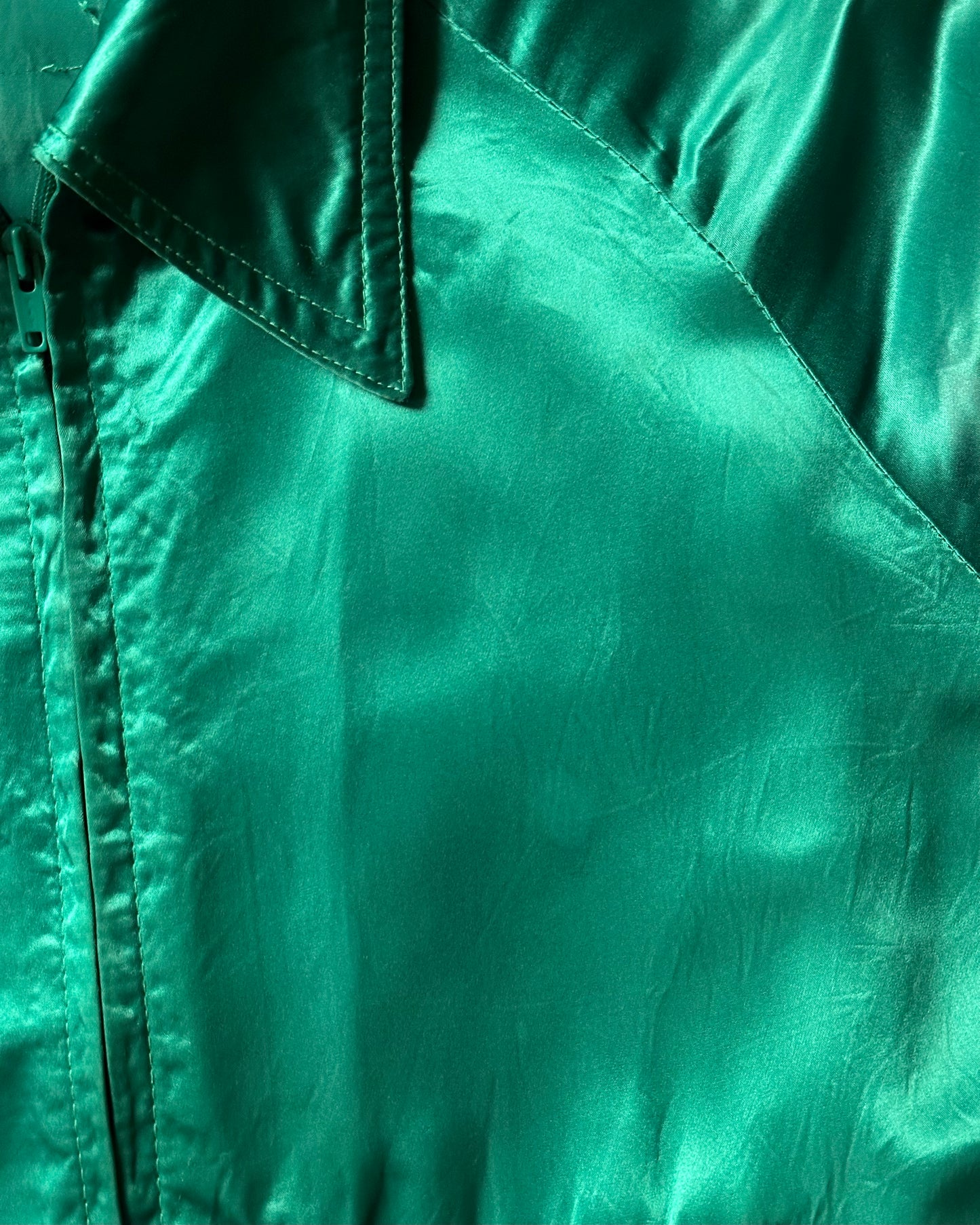 1960s - Green Satin Bomber Jacket - XS