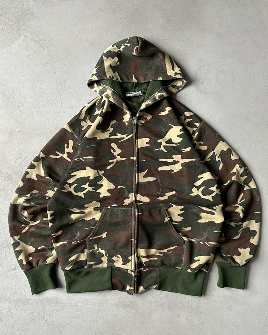 1980s - Distressed Camo Thermal Lined Light Hoodie - M/L