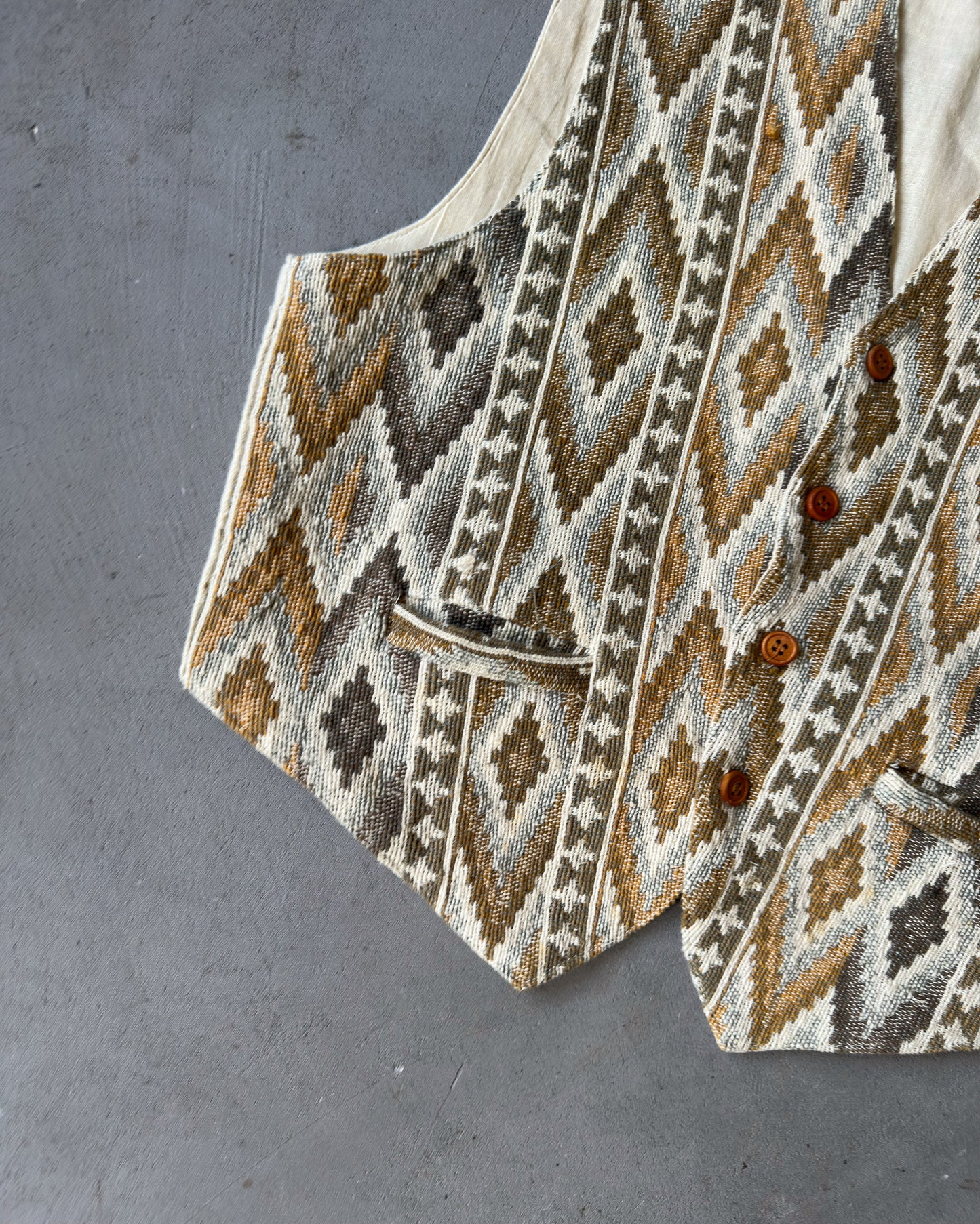 1990s - Beige Western Vest - M