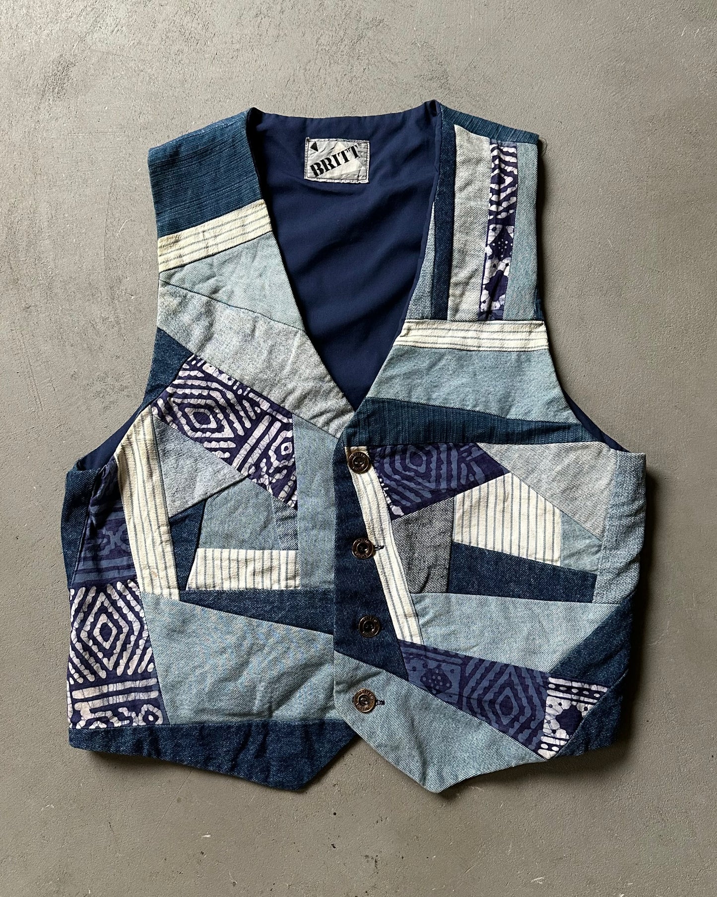 Années 80 - Gilet en jean patchwork - M