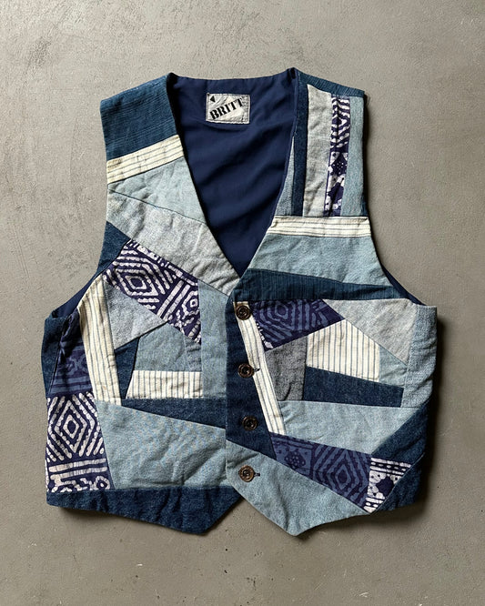 Années 80 - Gilet en jean patchwork - M