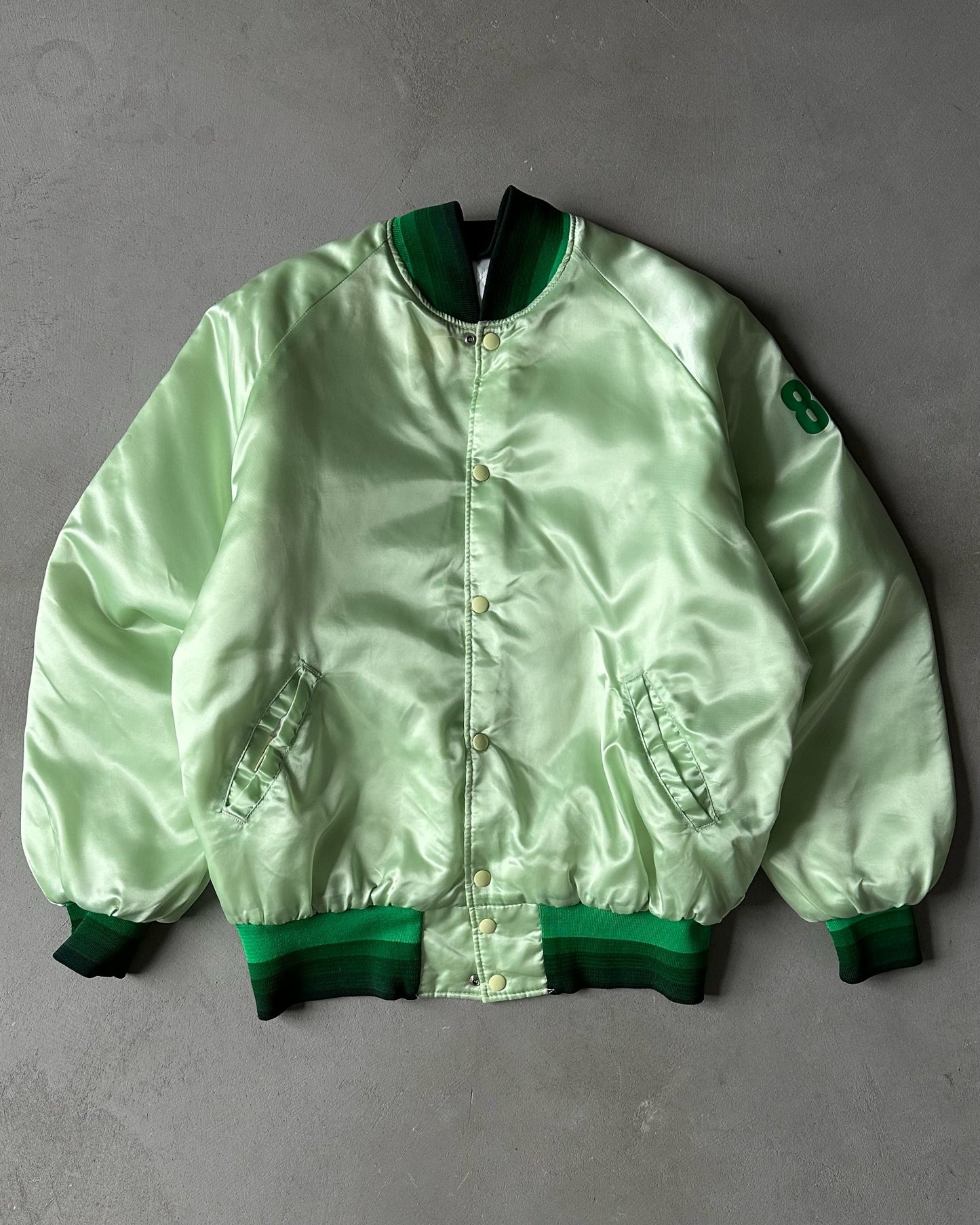 1980s - Lime Green Arcade Lanes Nylon Bomber Jacket - XL