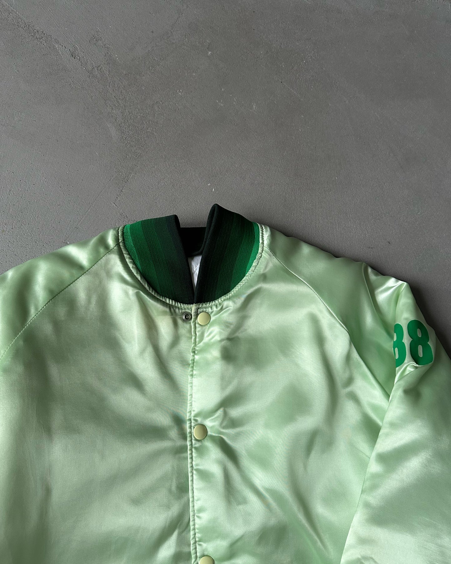 1980s - Lime Green Arcade Lanes Nylon Bomber Jacket - XL