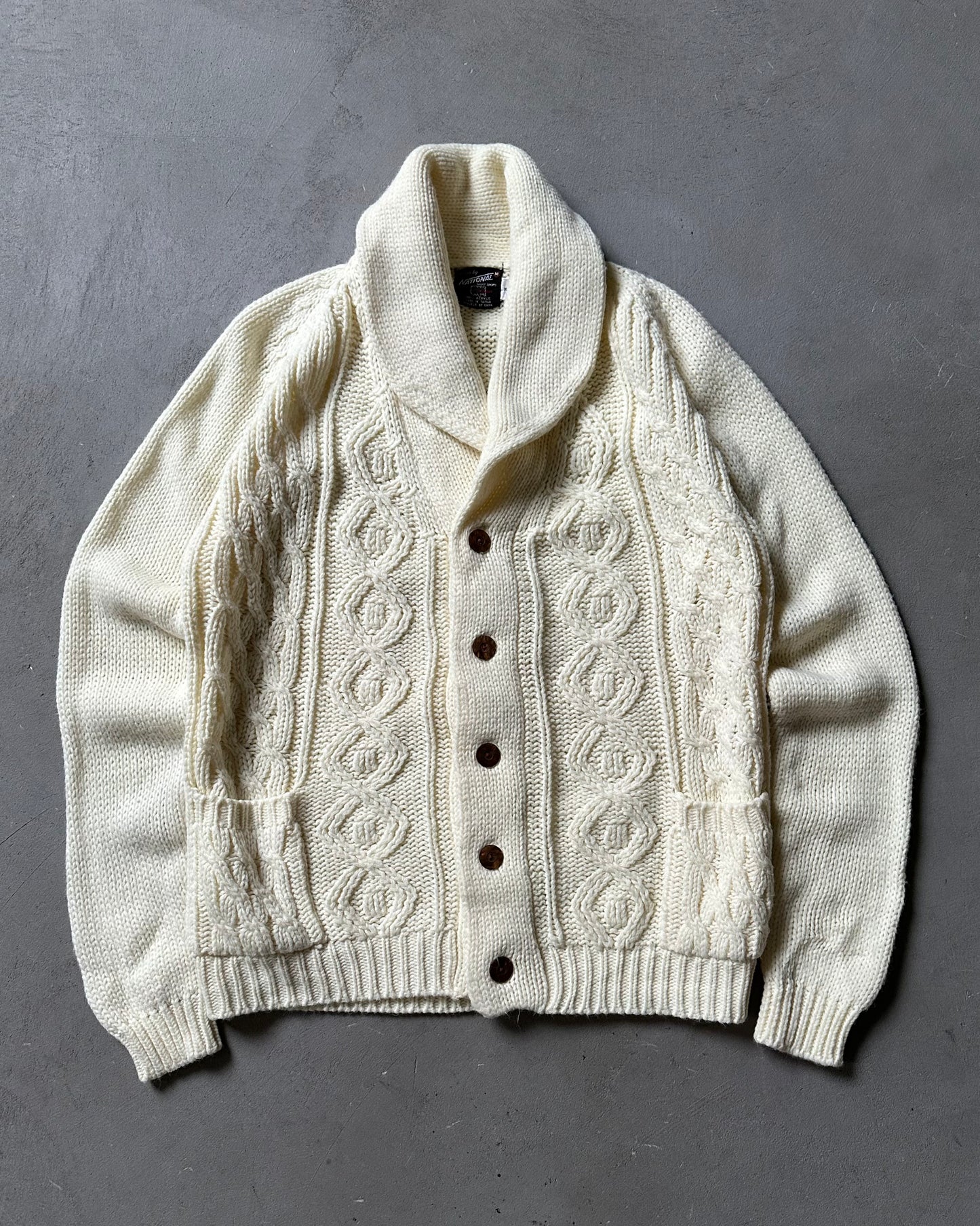 Années 80 - Cardigan en maille torsadée crème - Taille M