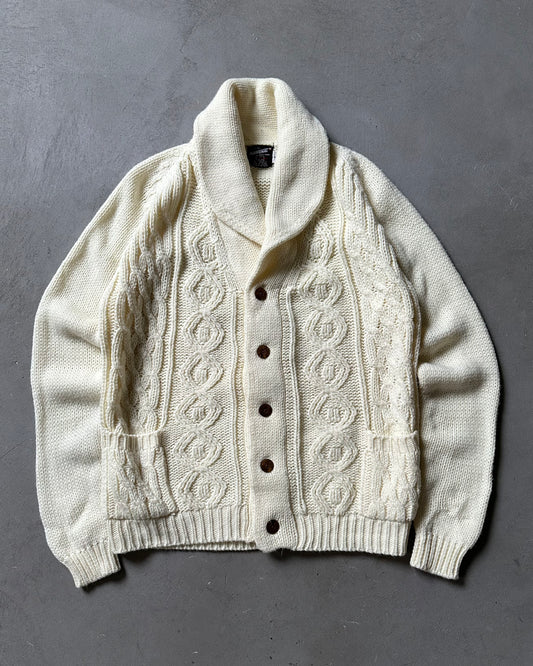 Années 80 - Cardigan en maille torsadée crème - Taille M