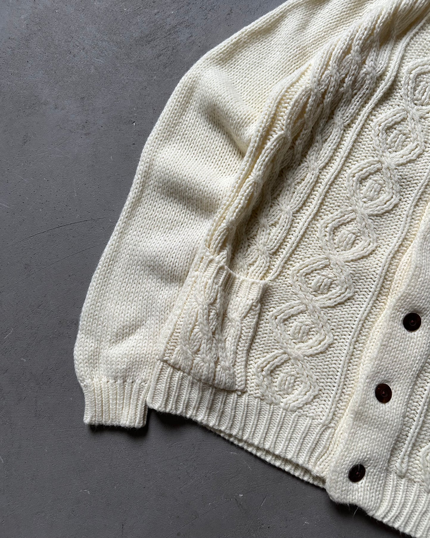 Années 80 - Cardigan en maille torsadée crème - Taille M