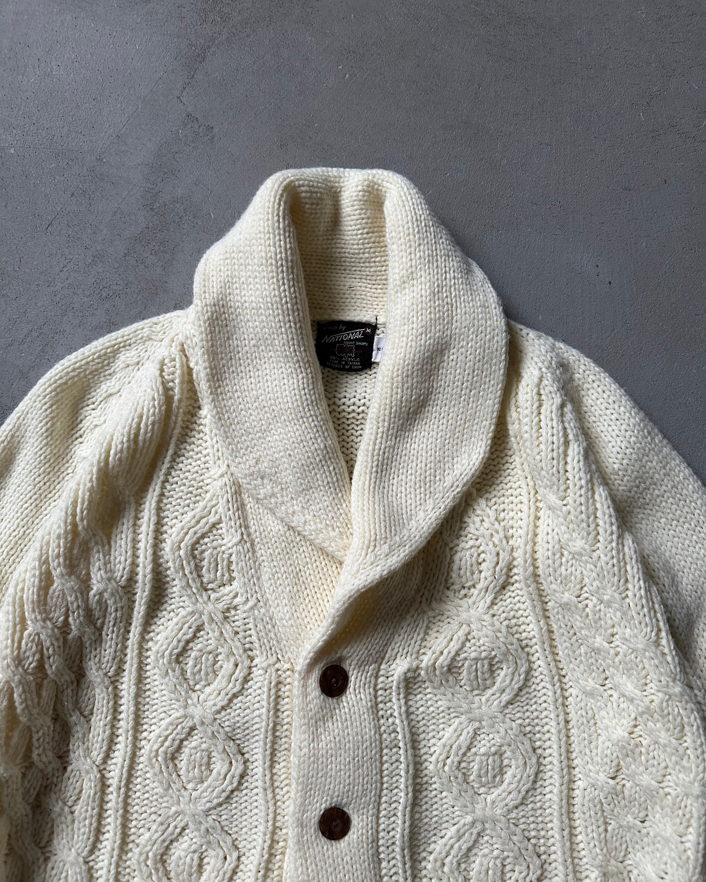 Années 80 - Cardigan en maille torsadée crème - Taille M