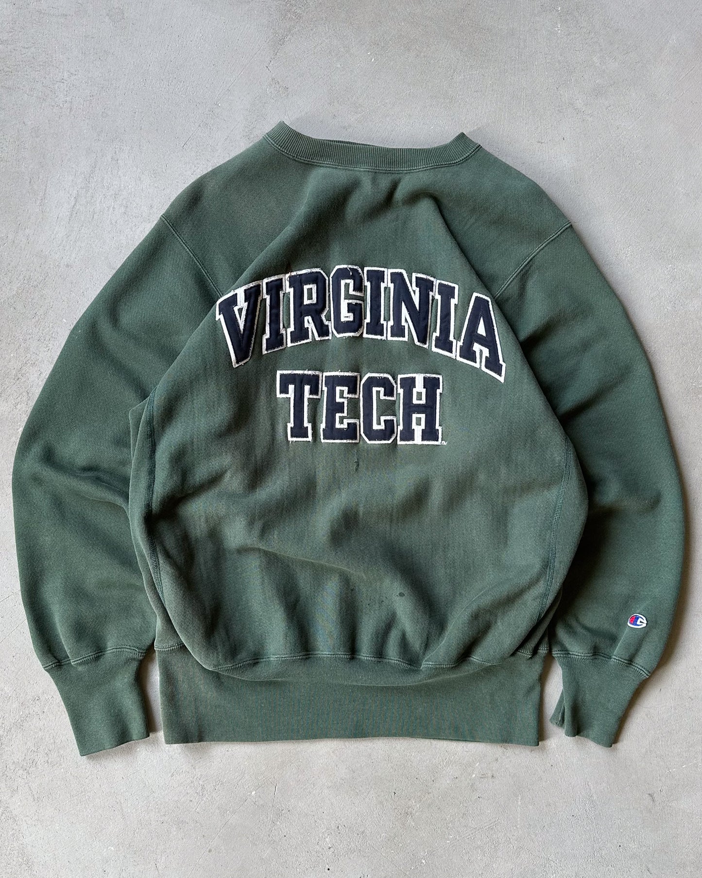 1990s - Distressed Green VT Champion RW Crewneck - XL