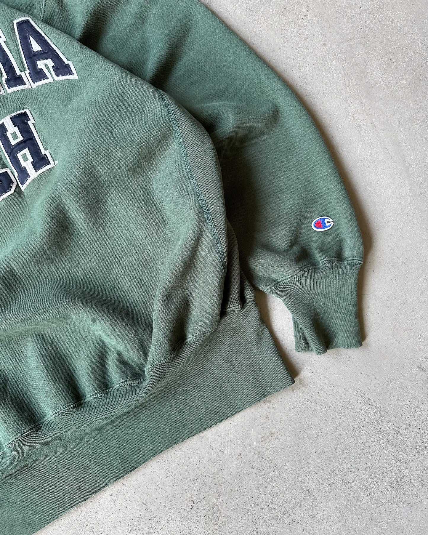 1990s - Distressed Green VT Champion RW Crewneck - XL