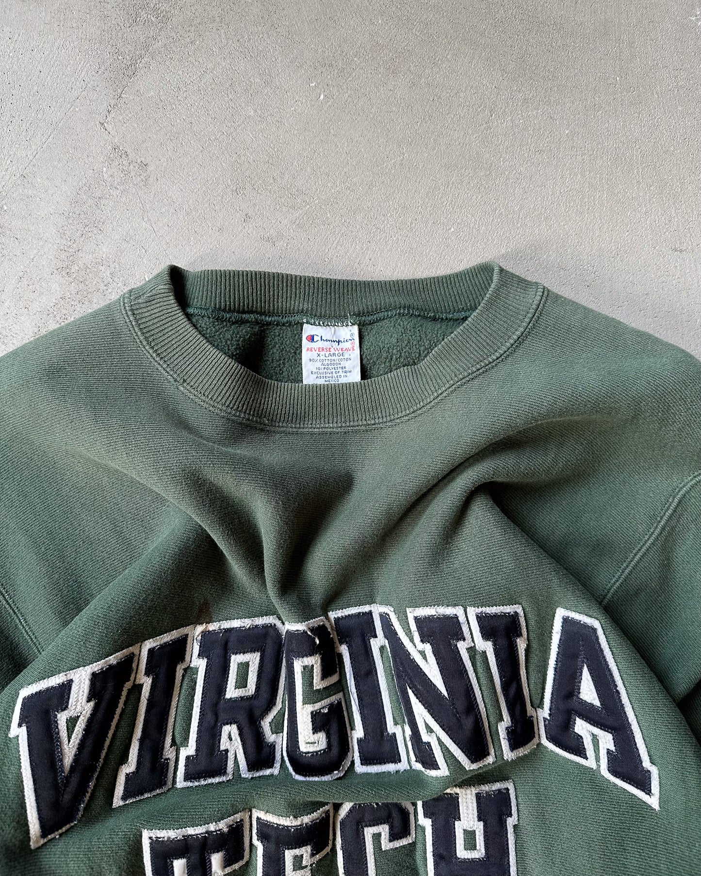1990s - Distressed Green VT Champion RW Crewneck - XL