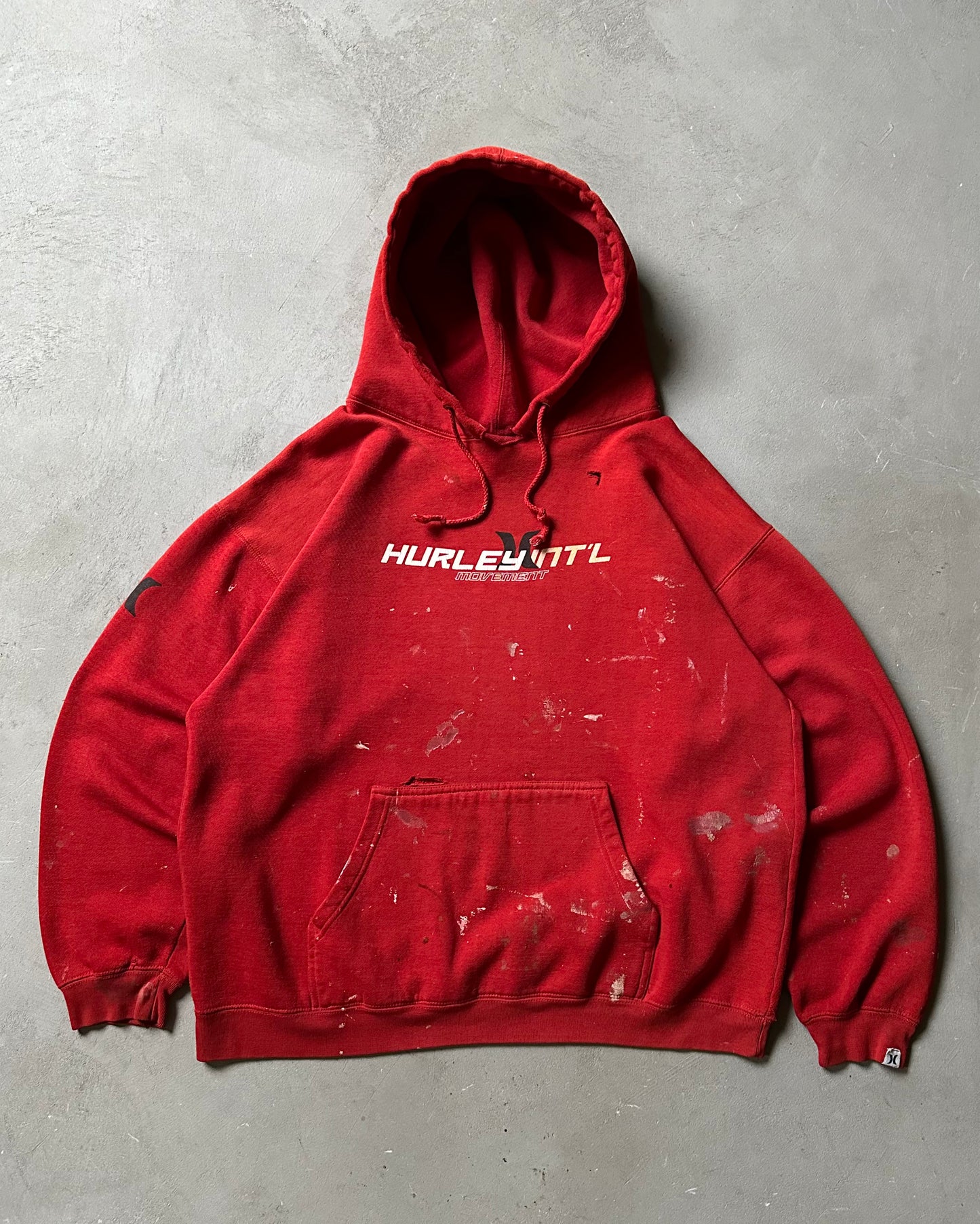 Années 90 - Sweat à capuche rouge vieilli Hurley - Taille L