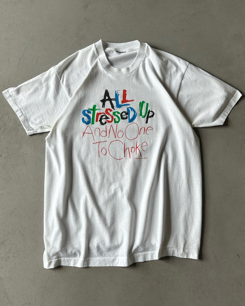 1990s - White "All Stressed Up" T-Shirt - L