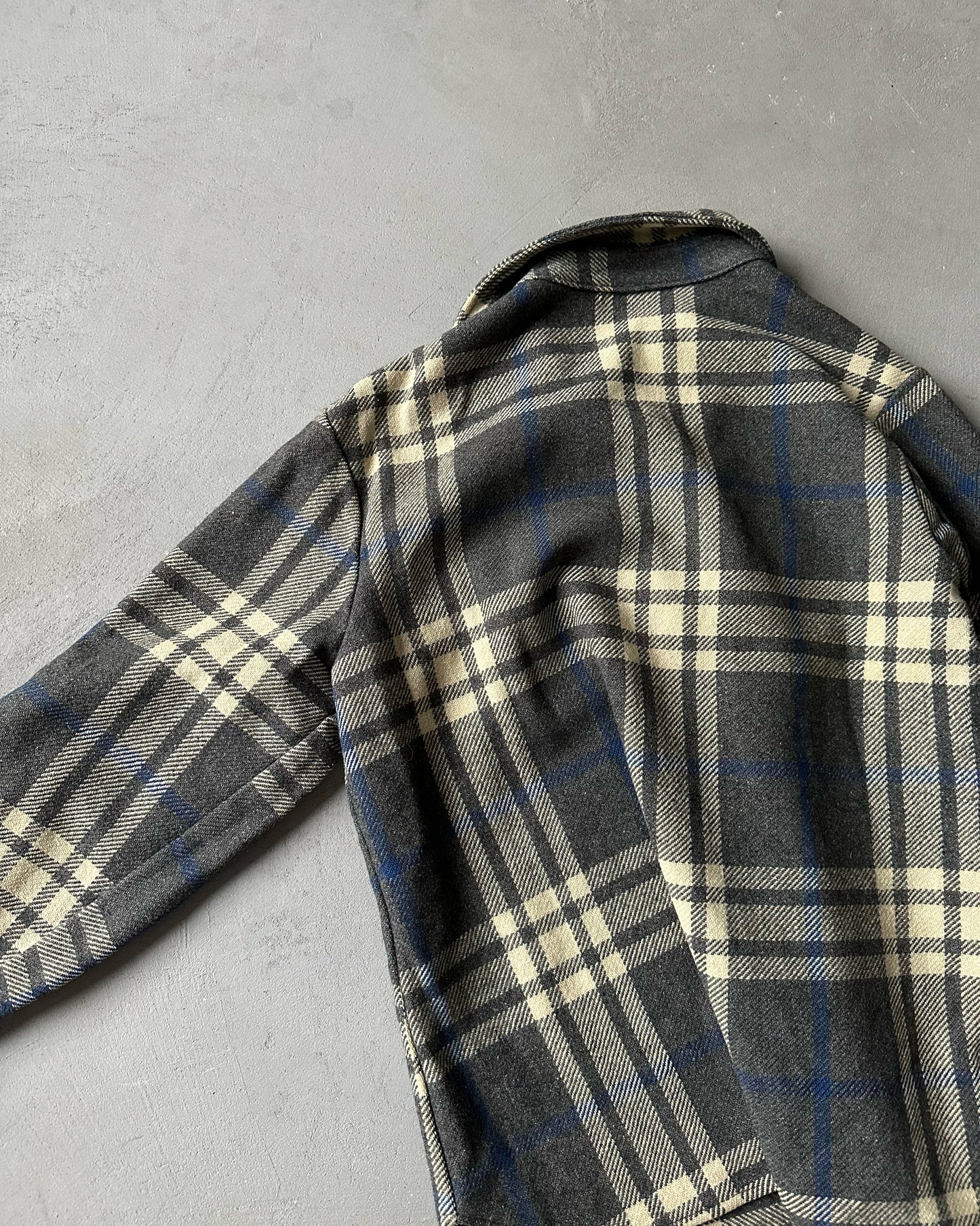 1970s - Distressed Grey/Blue Women's Plaid Shacket - (W)M