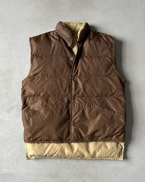 1970s - Brown/Beige Reversible Goose Down Puffer Vest - M