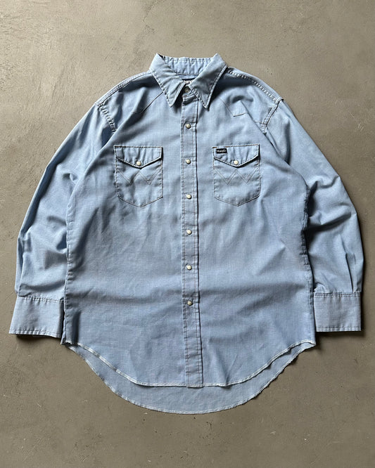 1980s - Blue Wrangler Western Shirt - L/XL