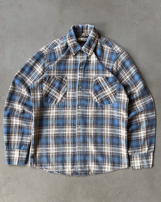 1970s - Blue/Brown Plaid Flannel - XS/S
