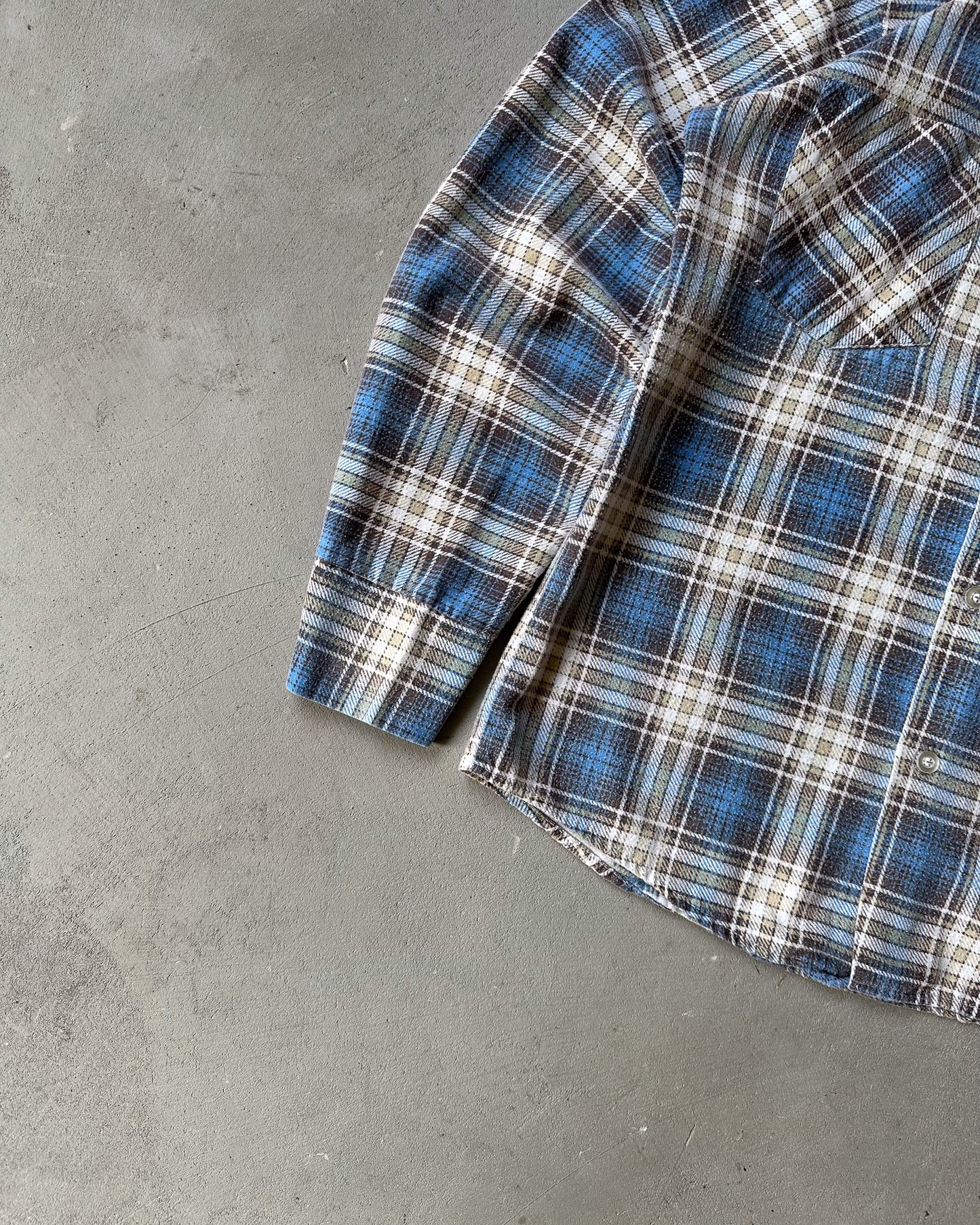 1970s - Blue/Brown Plaid Flannel - XS/S