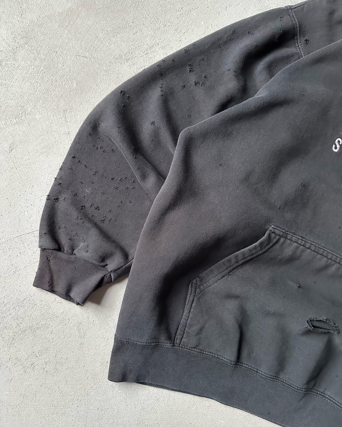 1990s - Distressed Black Playboy Hoodie - L