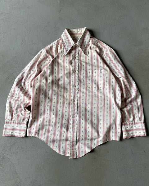 1970s - White/Red Towncraft Striped Button Up - M/L
