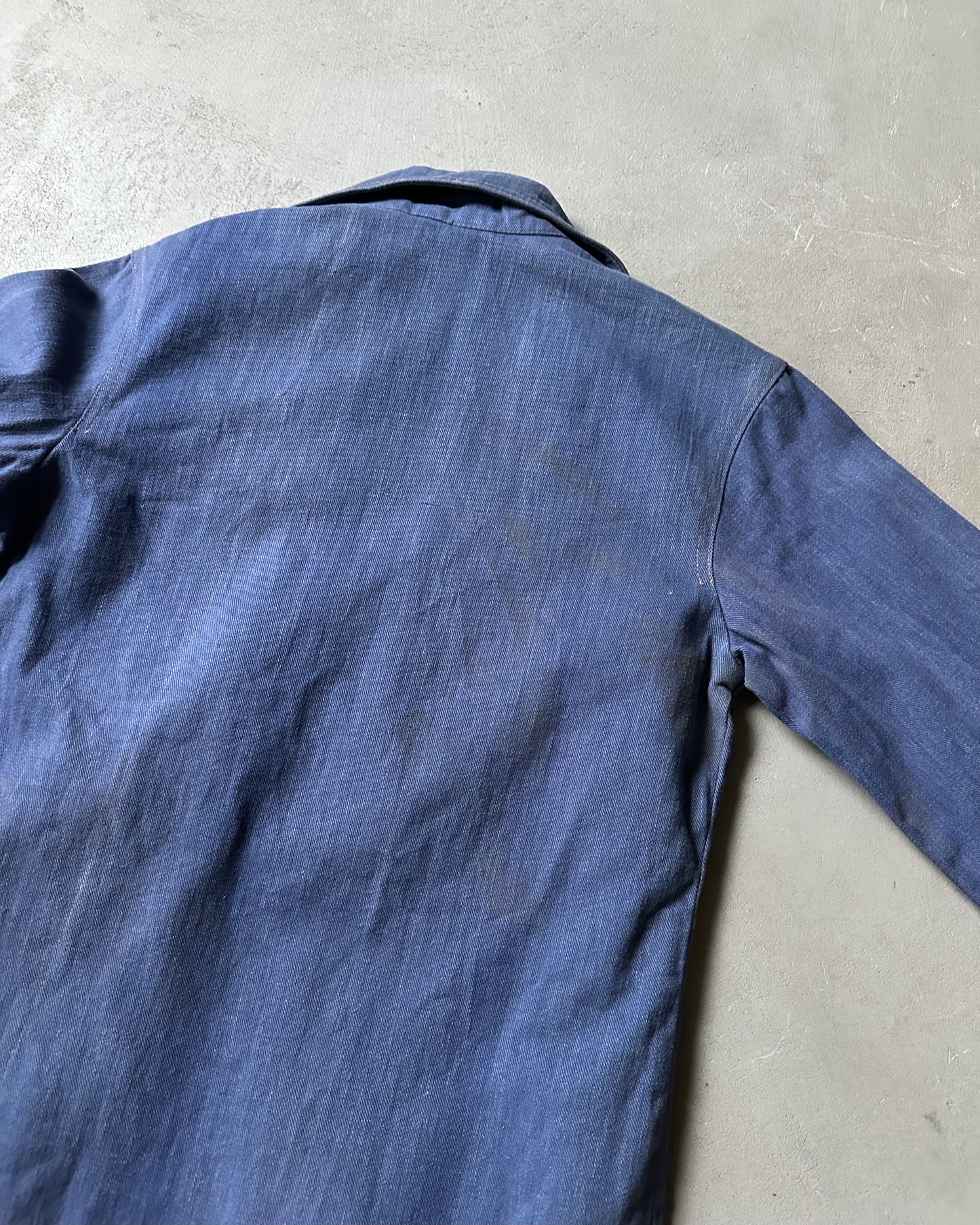 Années 70 - Surchemise en jean marine avec empiècements en dentelle - S