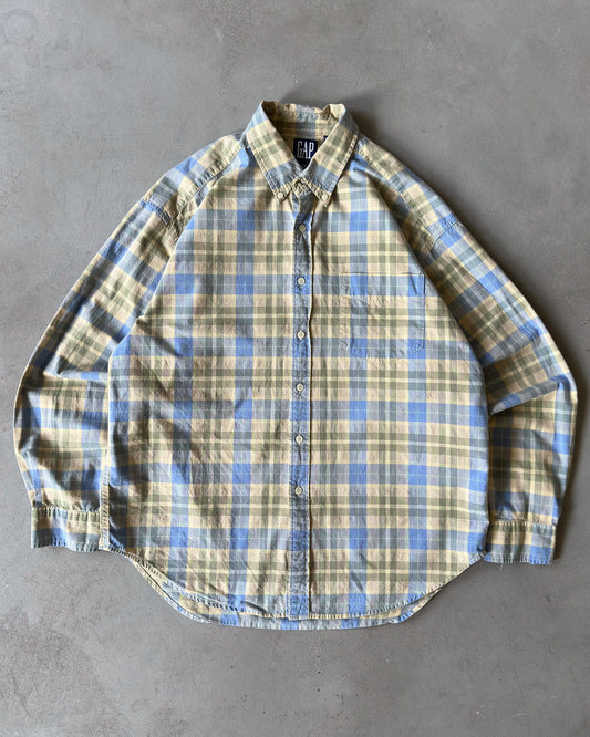 1990s - Green/Blue GAP Plaid Shirt - XL