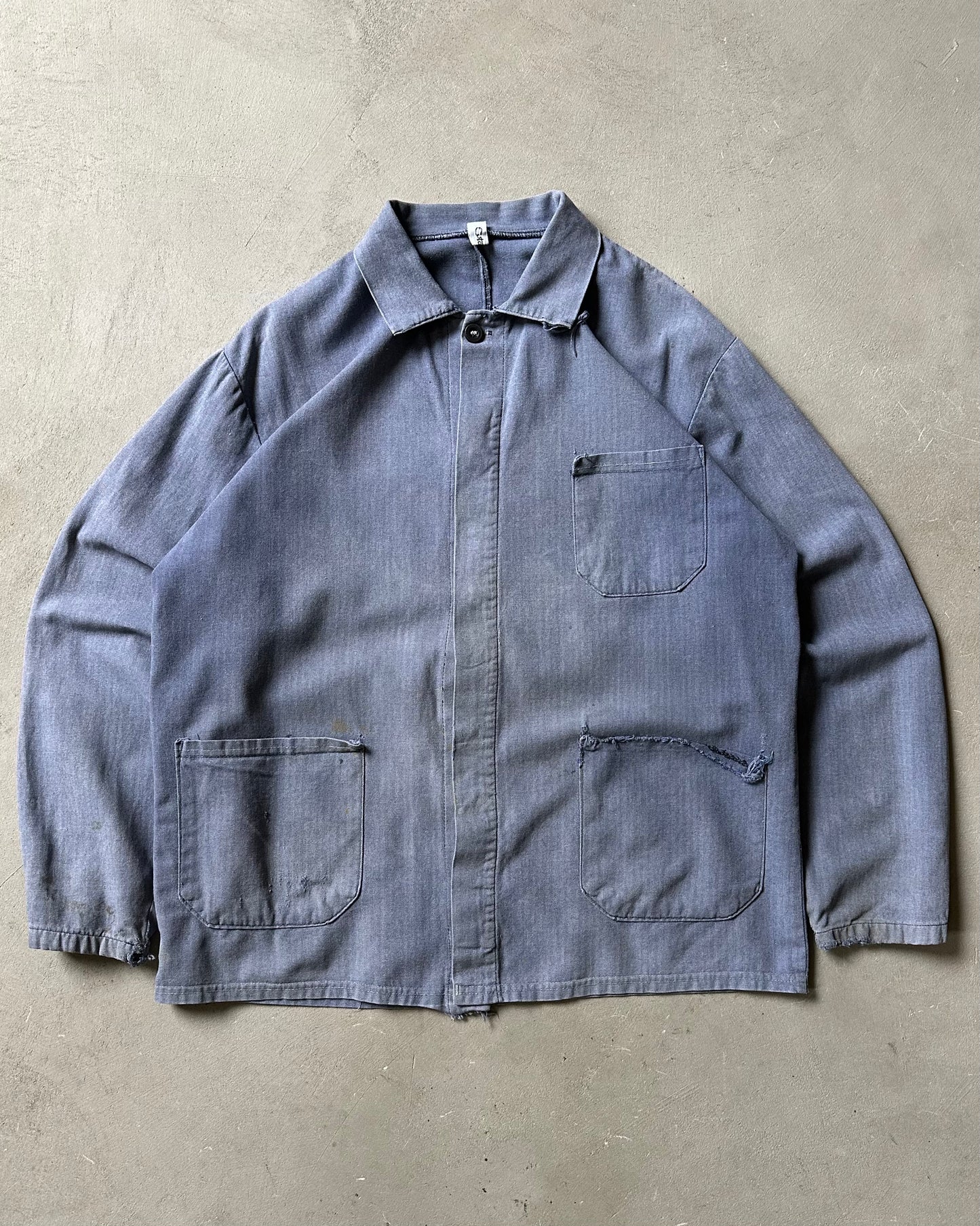 Années 80 - Veste de travail Euro en chevrons bleus usés - L