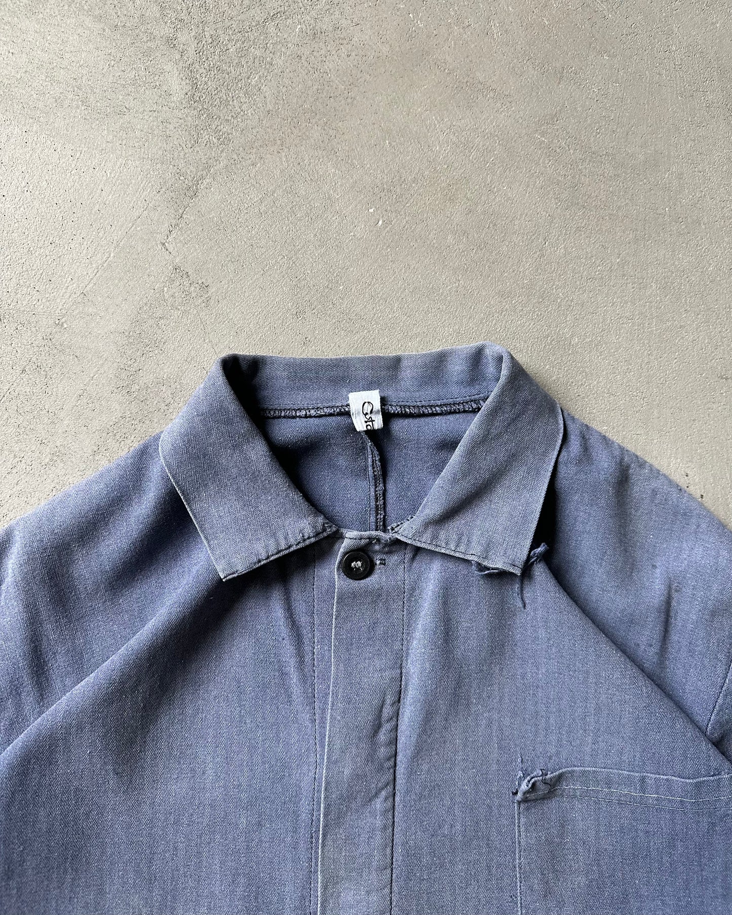 Années 80 - Veste de travail Euro en chevrons bleus usés - L
