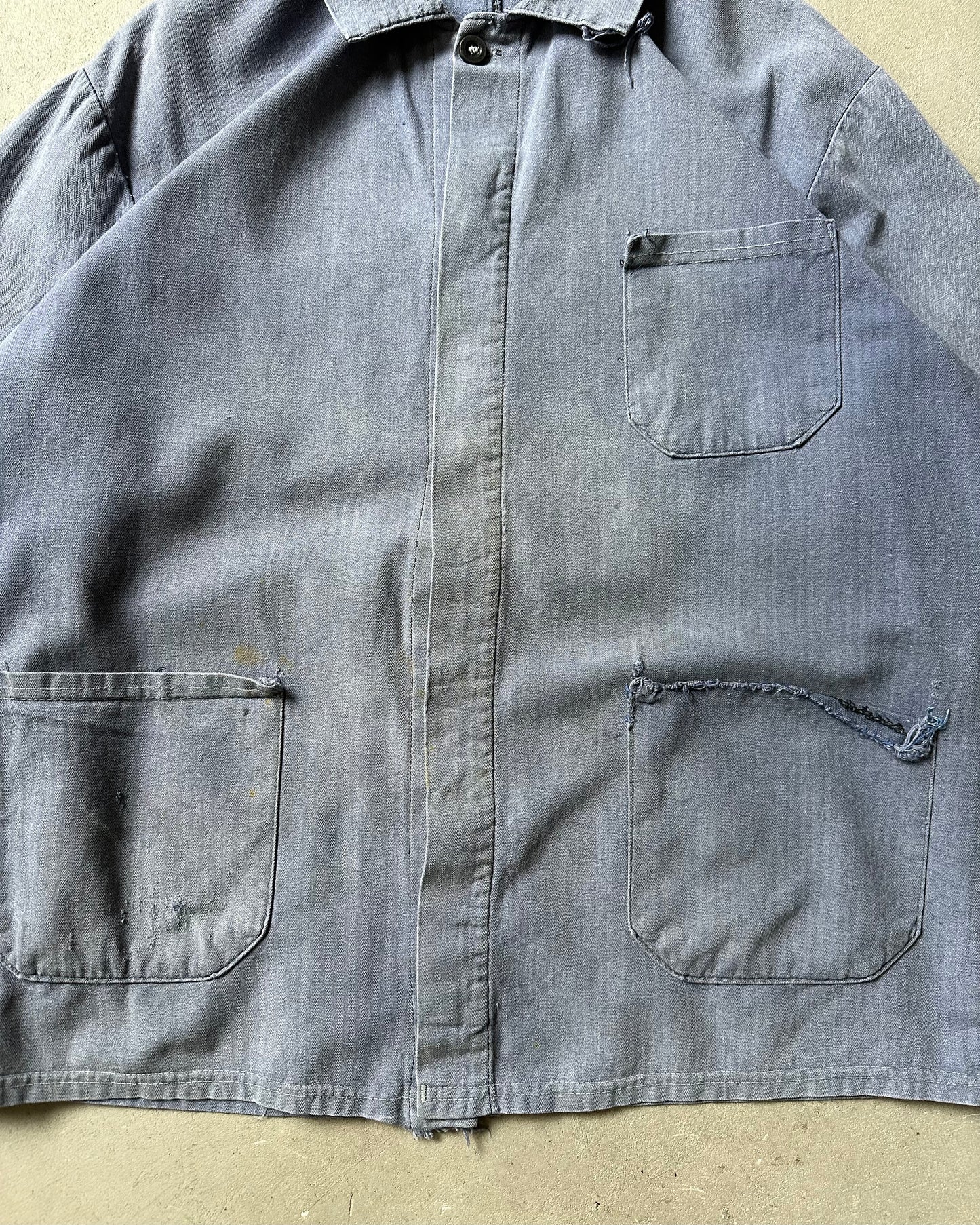 Années 80 - Veste de travail Euro en chevrons bleus usés - L
