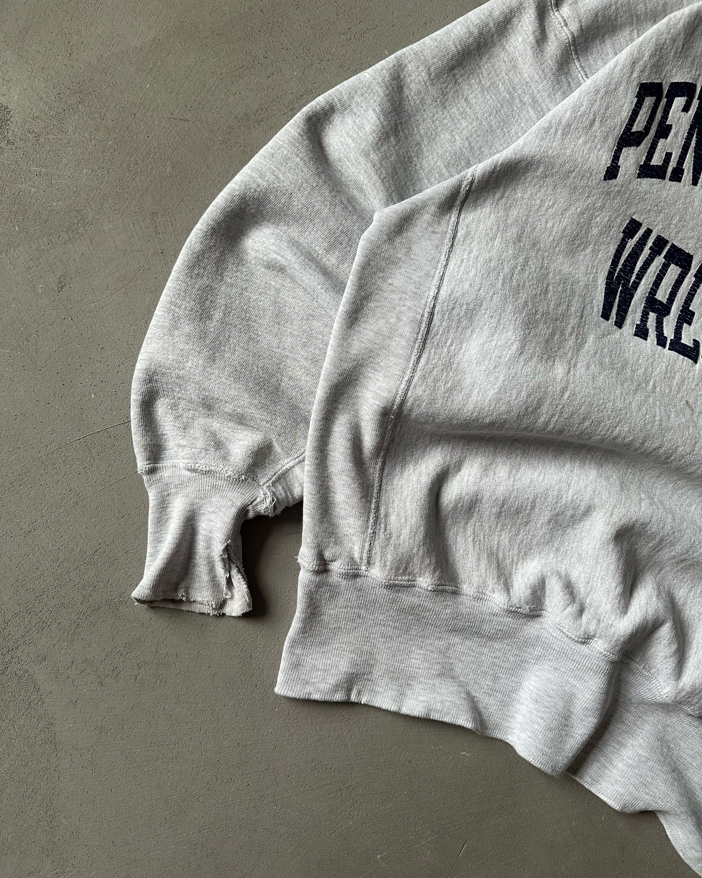 1990s - Distressed Ash Grey Wrestling Champion RW Crewneck - L