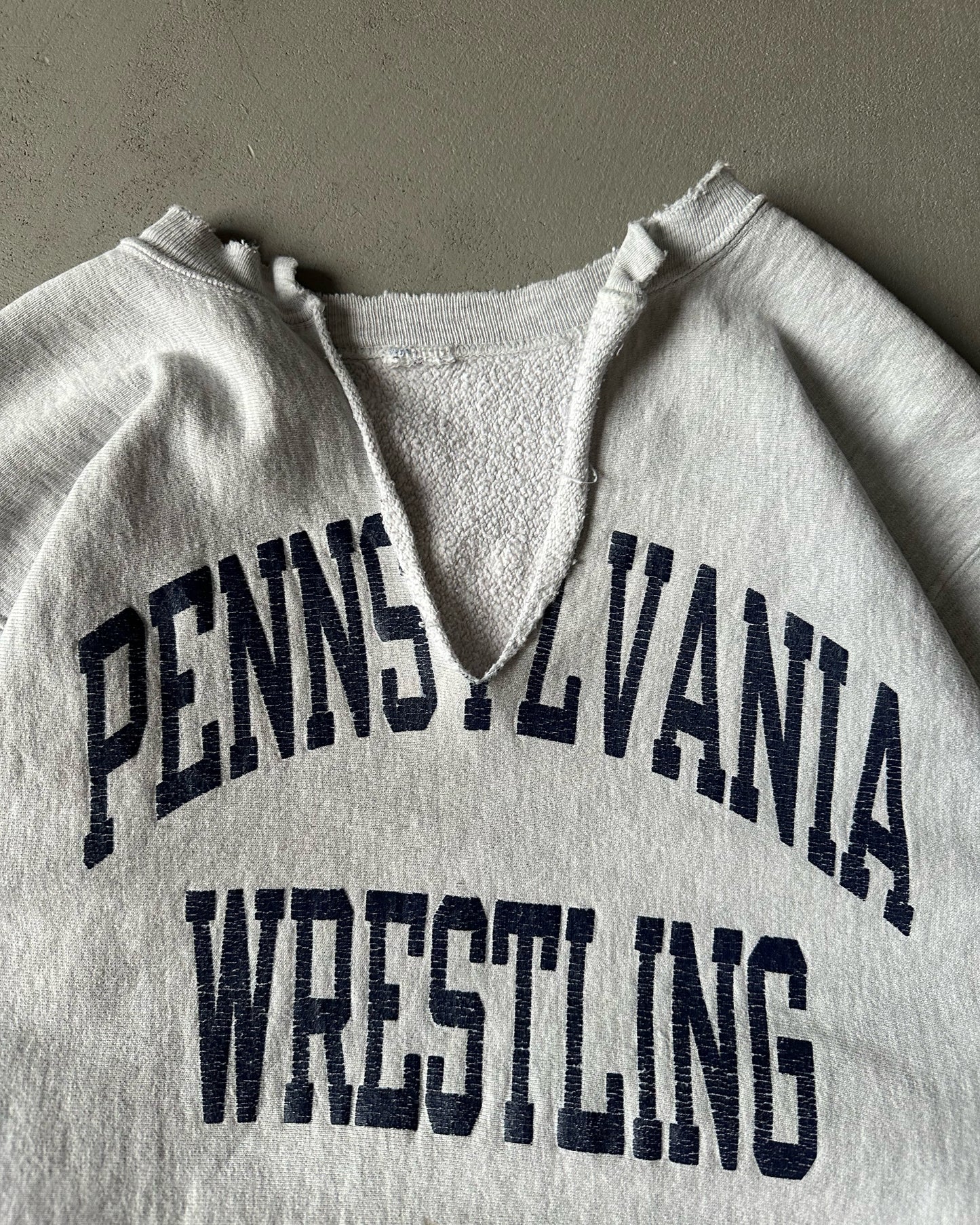 1990s - Distressed Ash Grey Wrestling Champion RW Crewneck - L