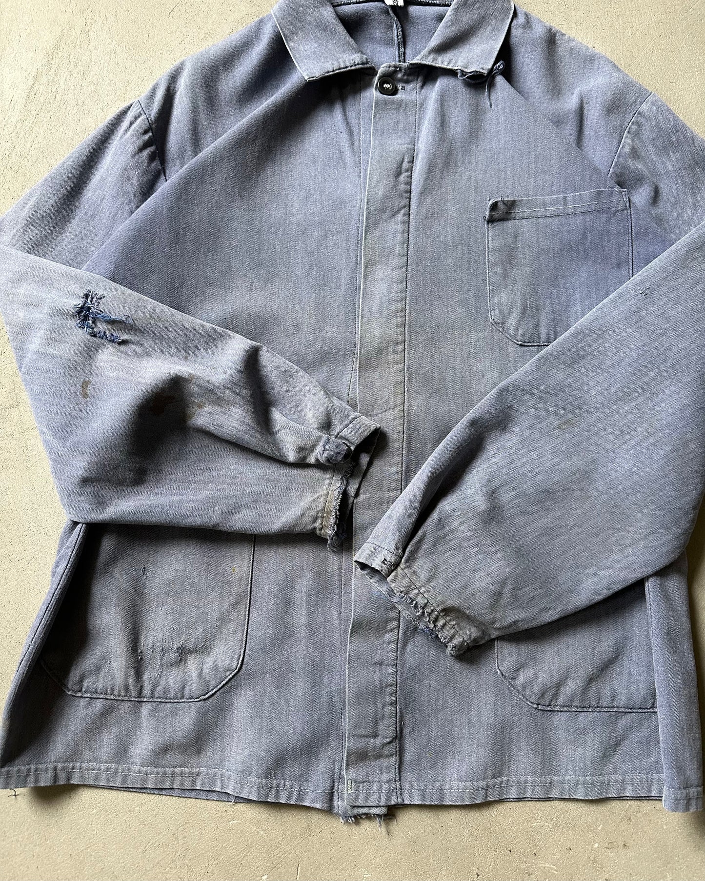 Années 80 - Veste de travail Euro en chevrons bleus usés - L