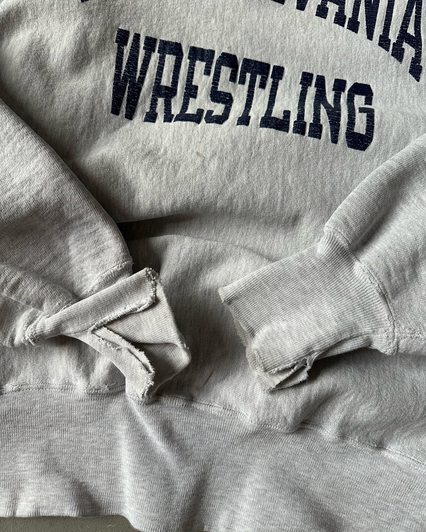 1990s - Distressed Ash Grey Wrestling Champion RW Crewneck - L