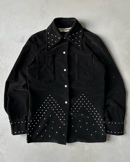 1980s - Black Rhinestones Women's Button Up - (W)S