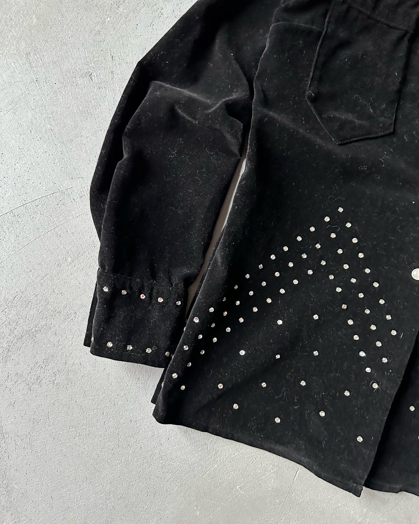 1980s - Black Rhinestones Women's Button Up - (W)S