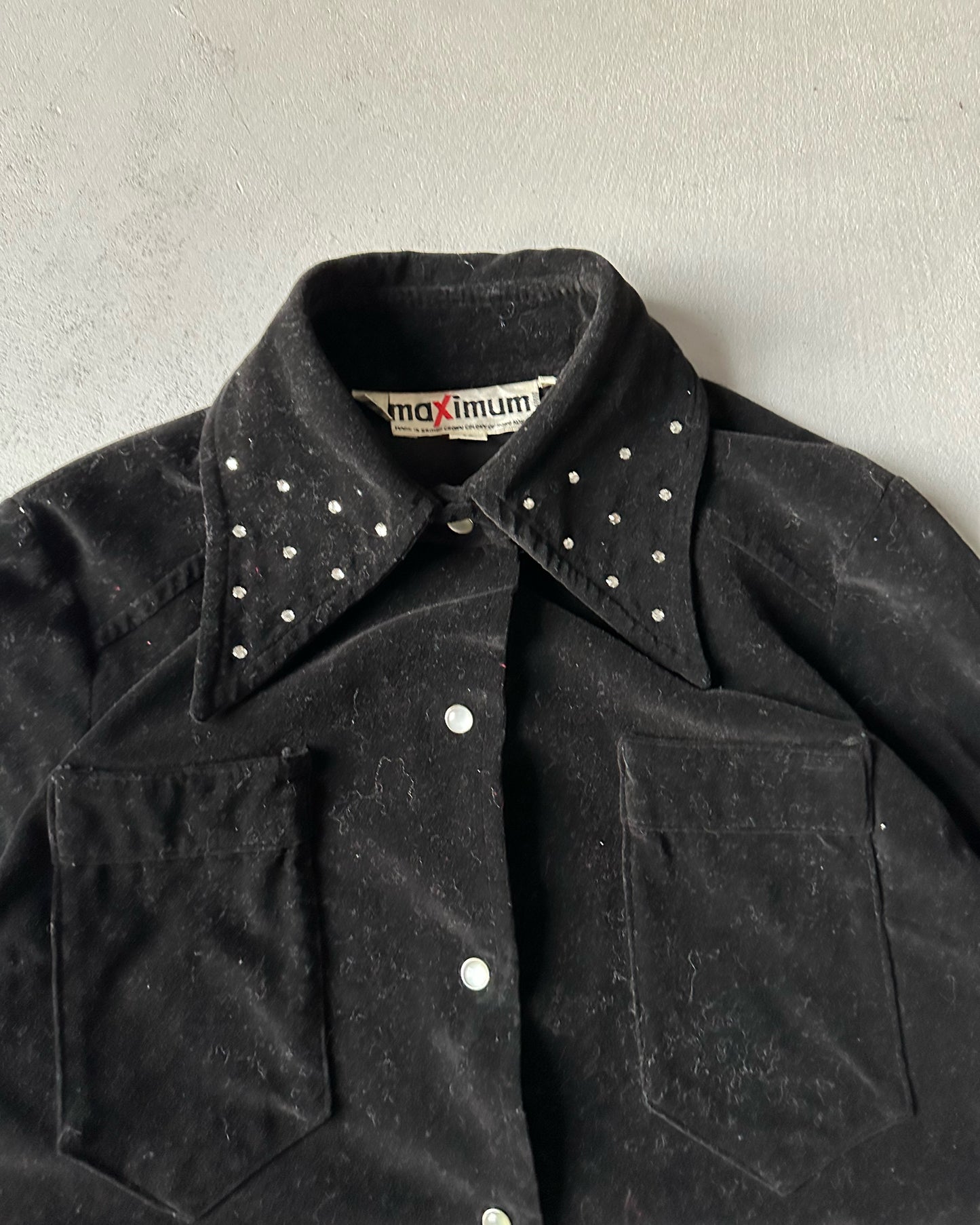 1980s - Black Rhinestones Women's Button Up - (W)S