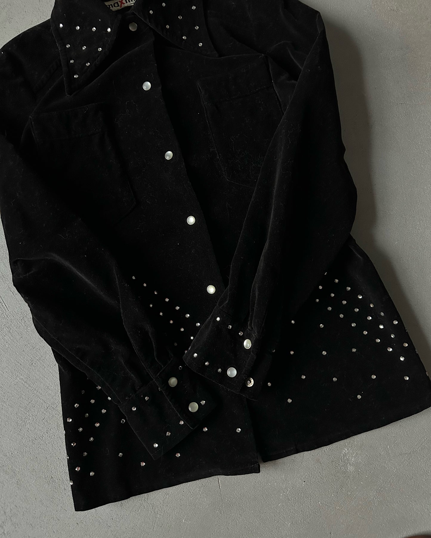 1980s - Black Rhinestones Women's Button Up - (W)S