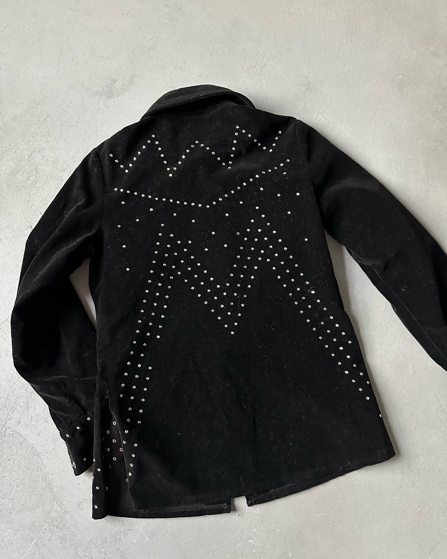 1980s - Black Rhinestones Women's Button Up - (W)S