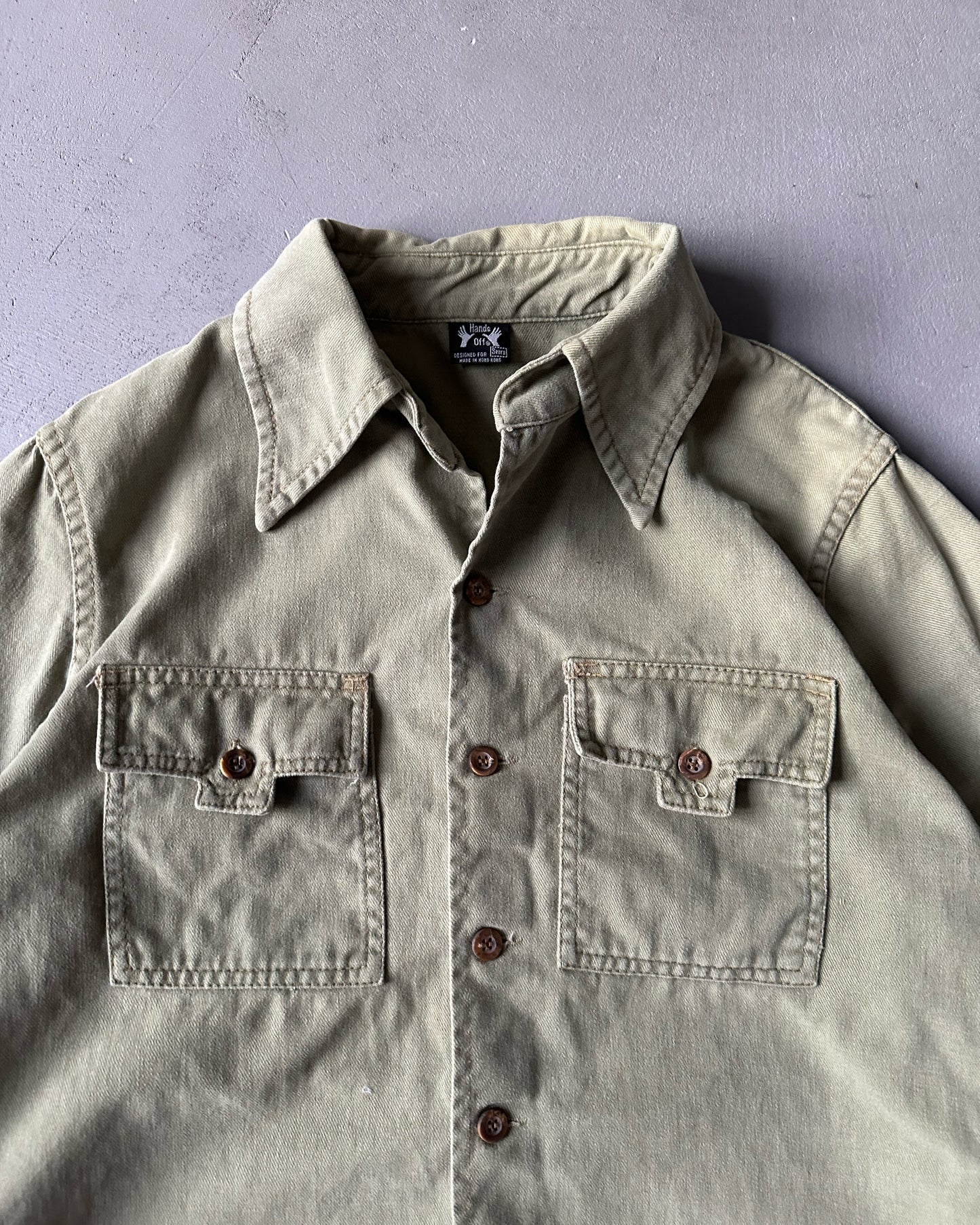 1980s - Sage Green Hands Off Button Up - S/M