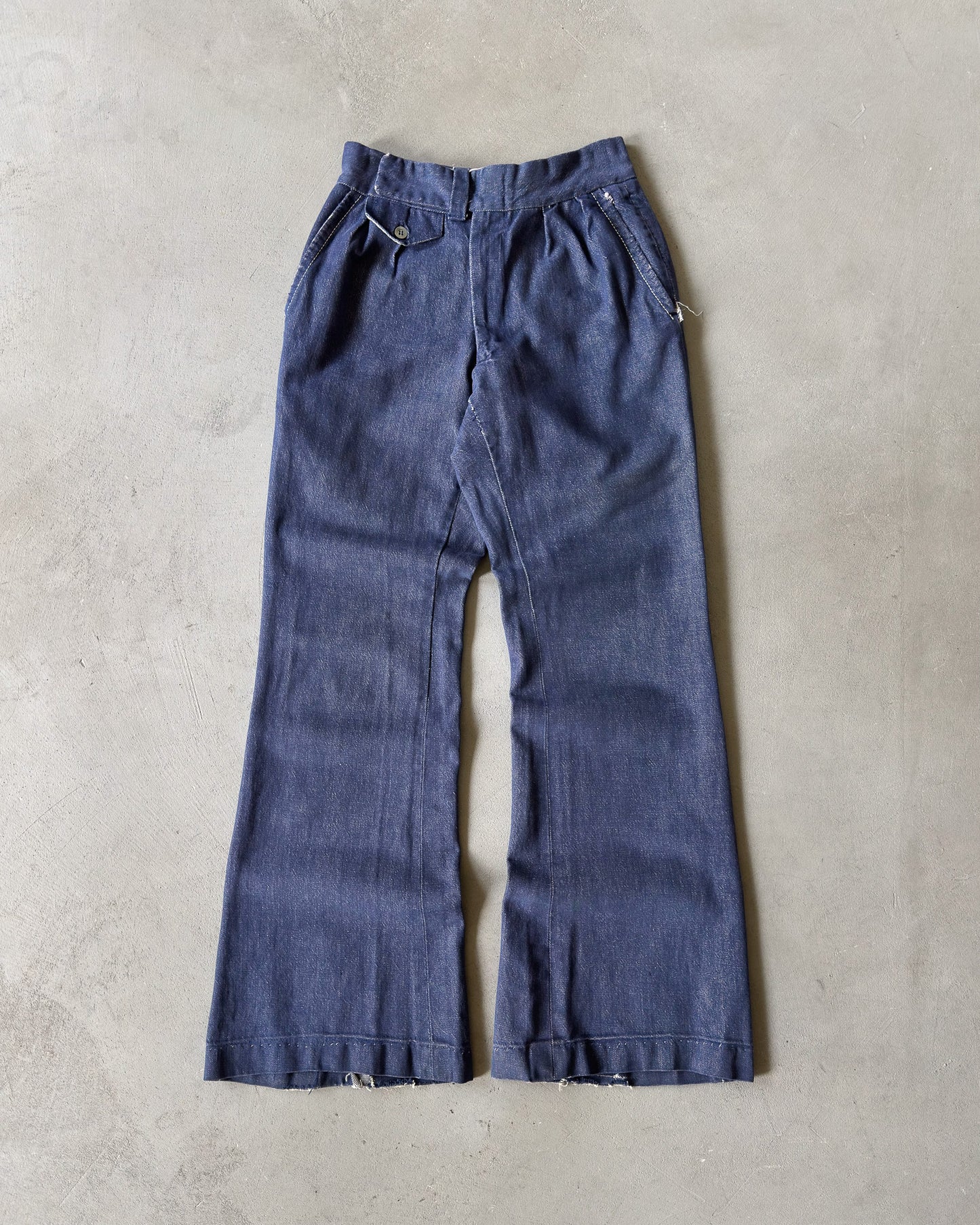 1970s - Distressed Denim Pleated Flare Jeans - 24x30