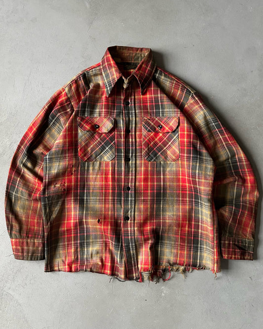 1970s - Distressed Red/Yellow DeeCee Plaid Flannel - L