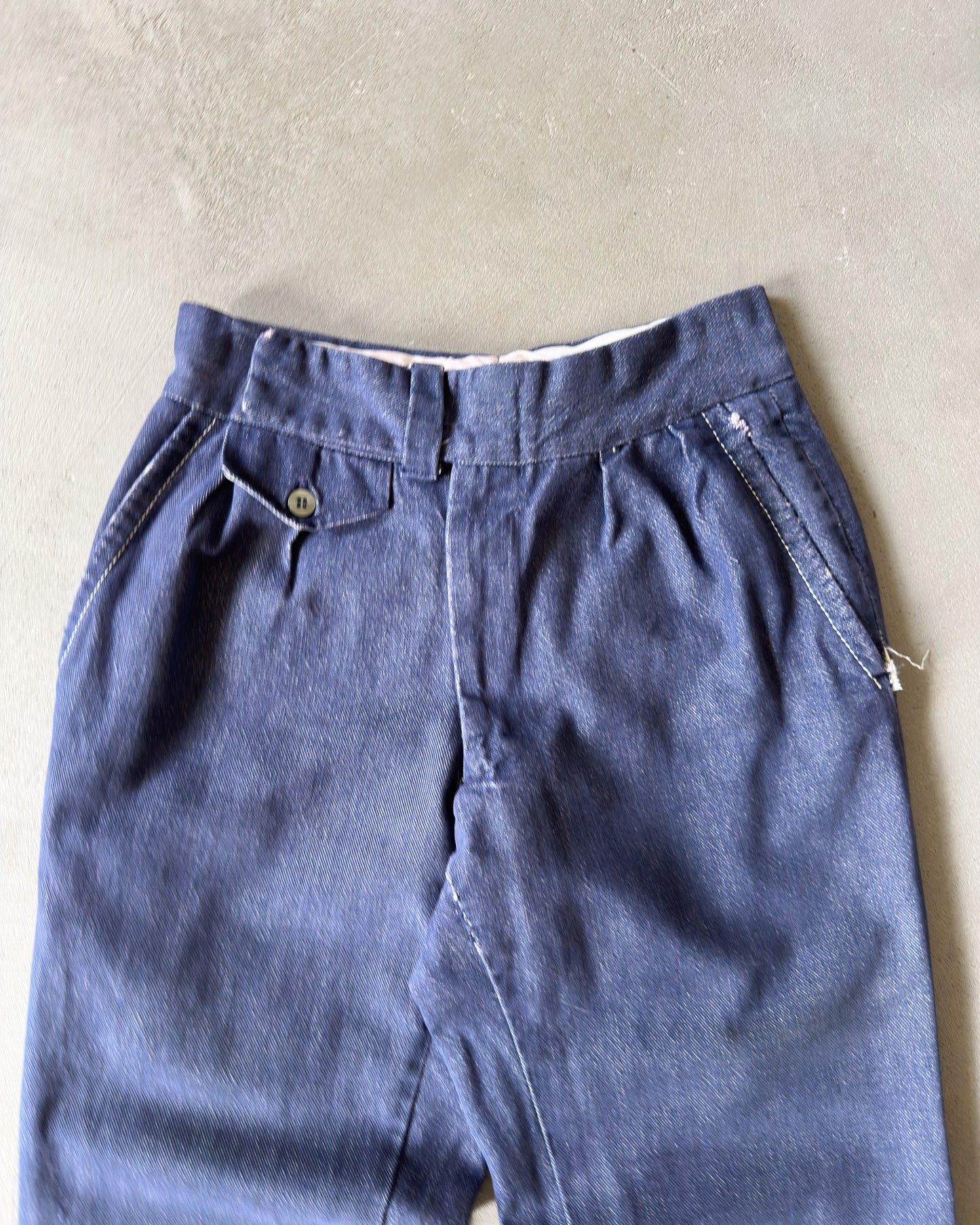 1970s - Distressed Denim Pleated Flare Jeans - 24x30