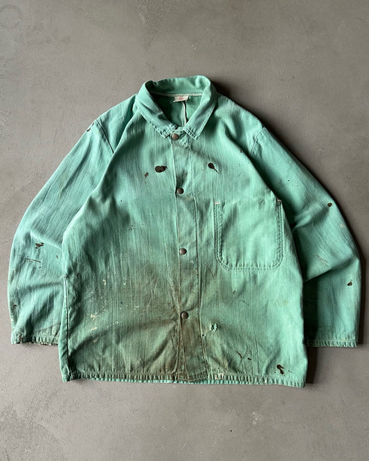 1990s - Distressed Aqua Chore Over Shirt - M/L