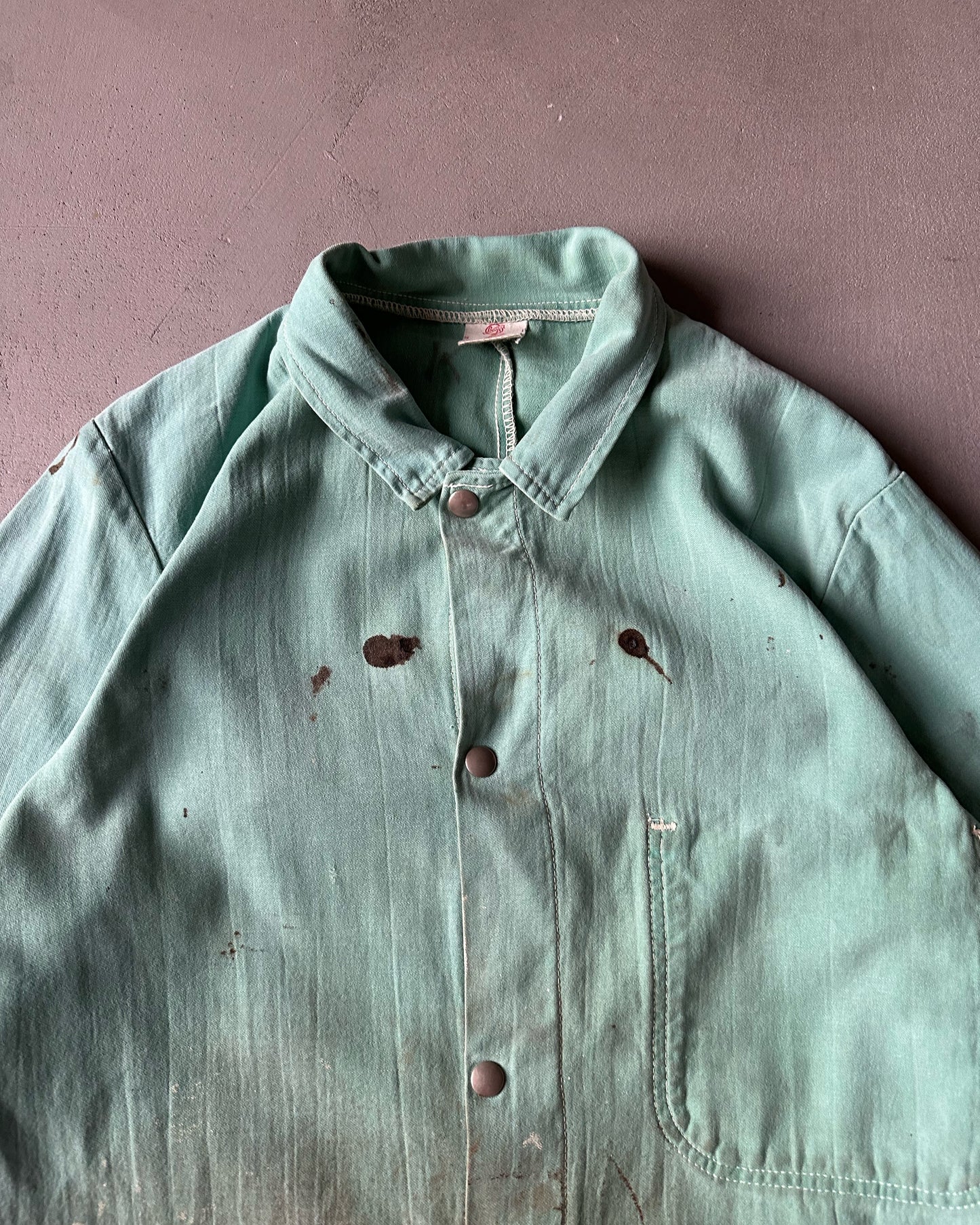 1990s - Distressed Aqua Chore Over Shirt - M/L