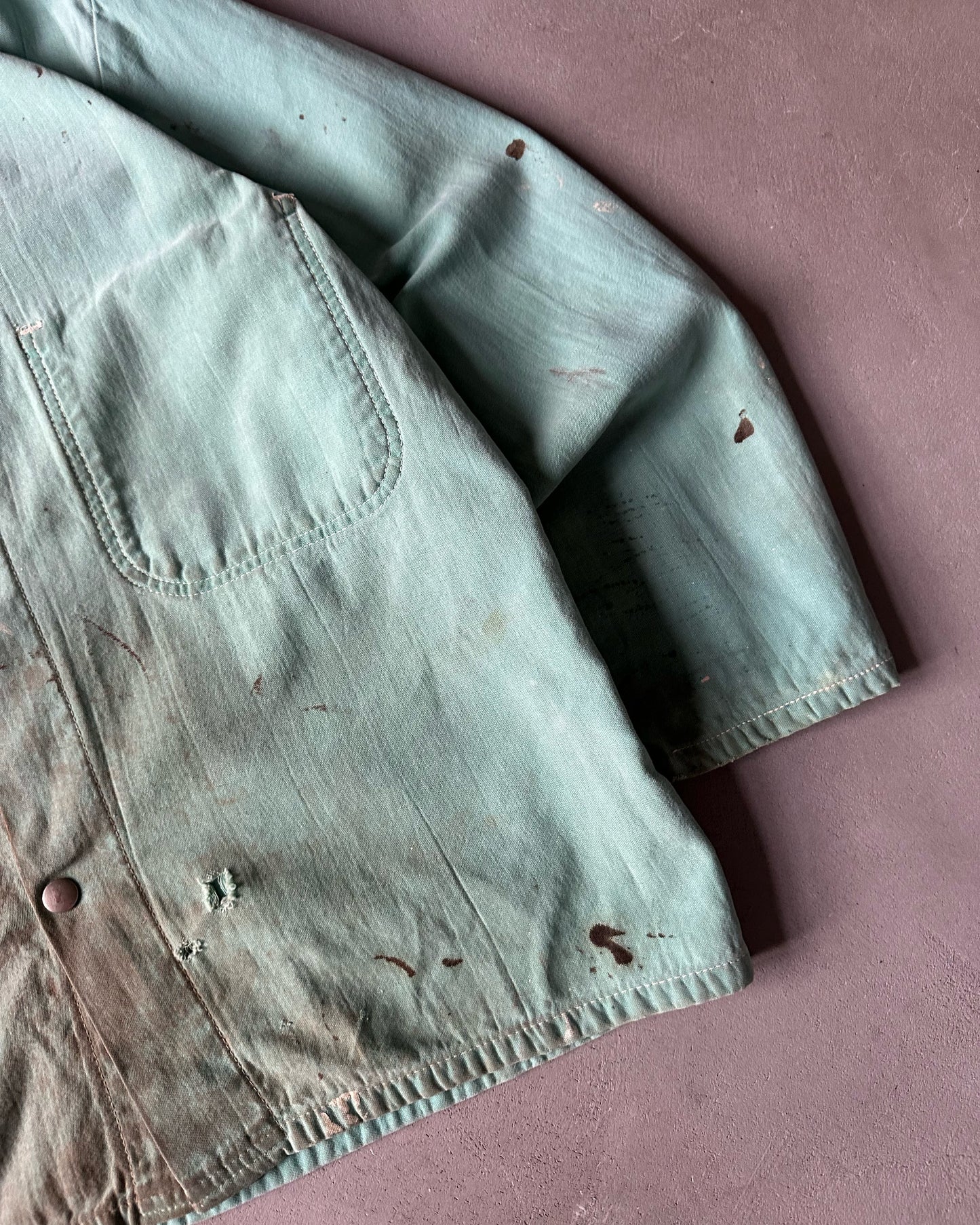 1990s - Distressed Aqua Chore Over Shirt - M/L