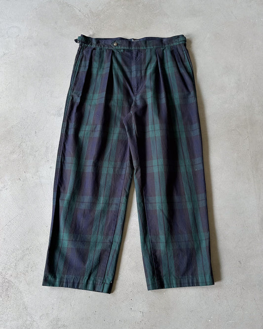 1980s - Navy/Green Polo RL Plaid Trousers - 33x26