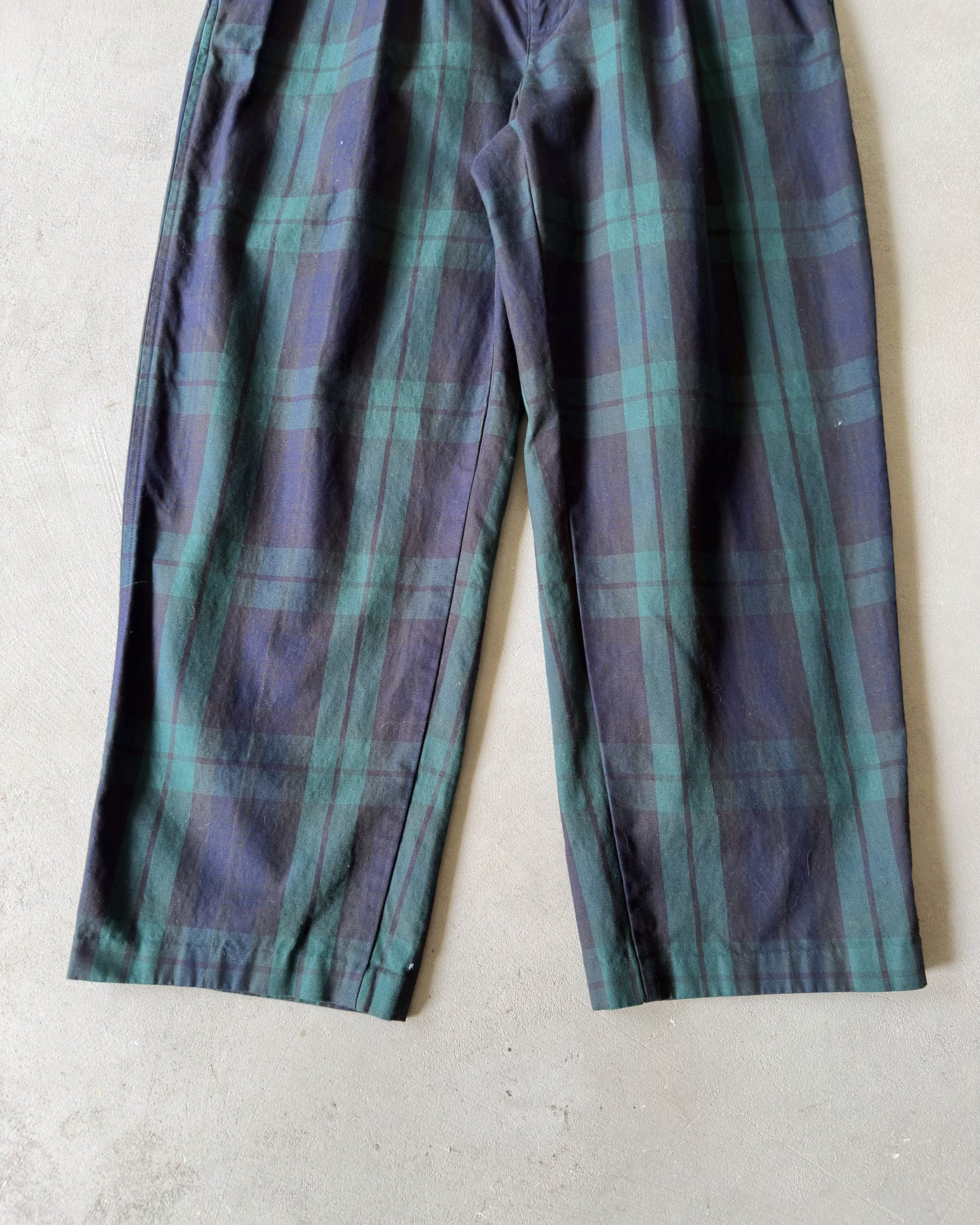 1980s - Navy/Green Polo RL Plaid Trousers - 33x26