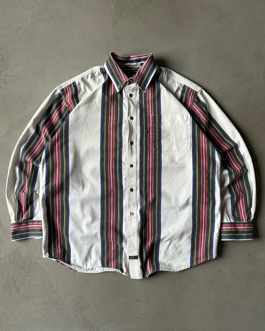 1990s - White/Green American Eagle Striped Shirt - XL