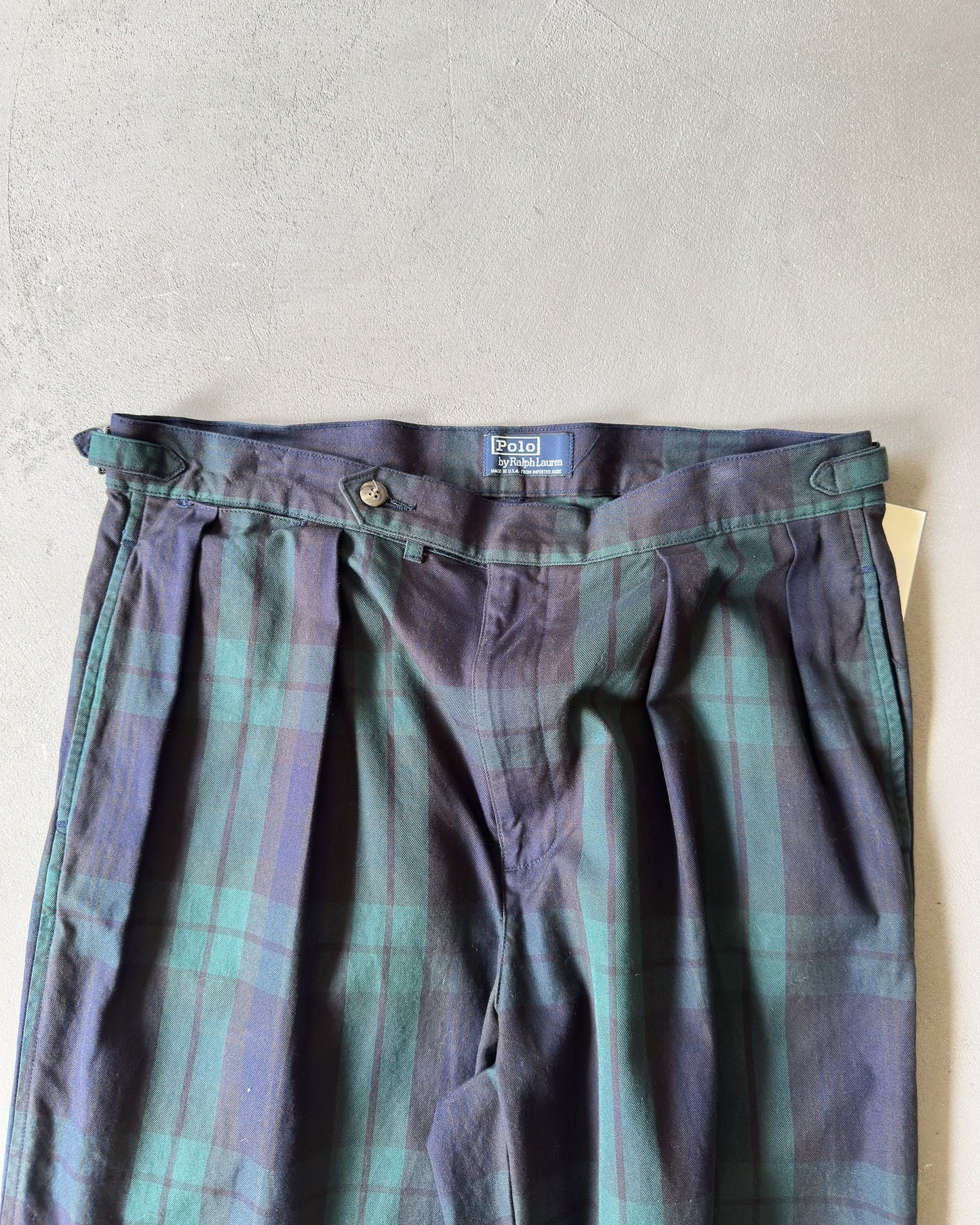 1980s - Navy/Green Polo RL Plaid Trousers - 33x26