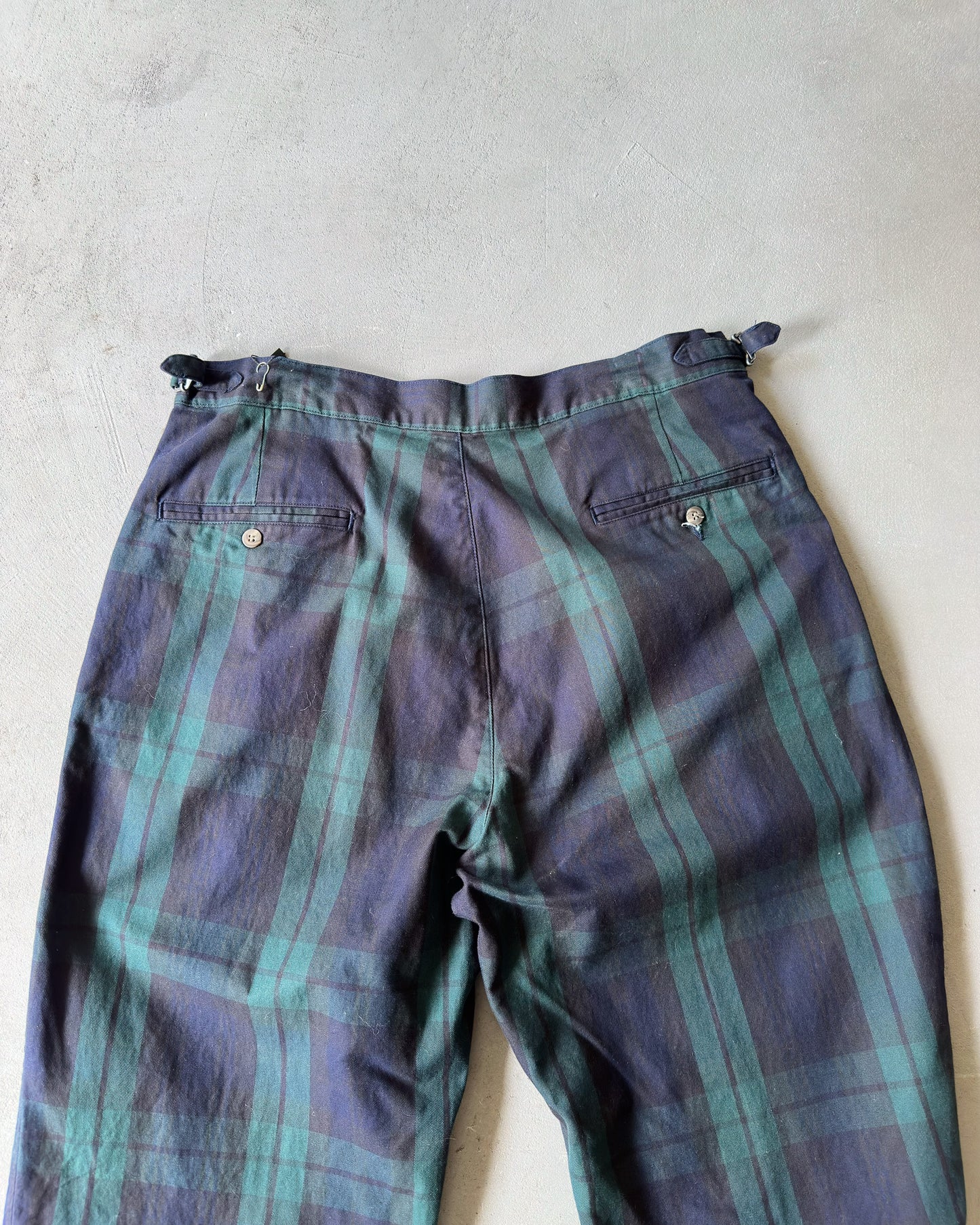 1980s - Navy/Green Polo RL Plaid Trousers - 33x26
